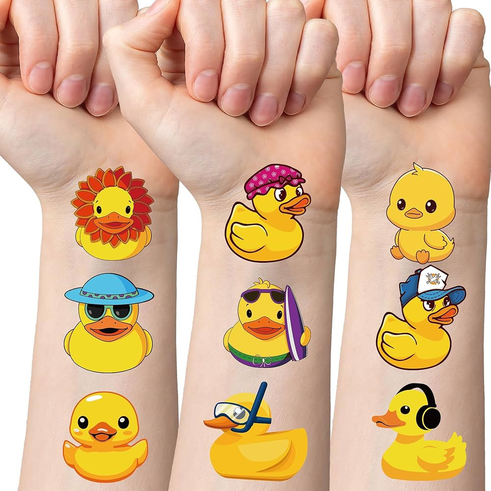 Funny Ducky Temporary Tattoos Stickers - 200+ Ducky Theme Birthday Party Favors Tattoo, Fun Anima... | Amazon (US)