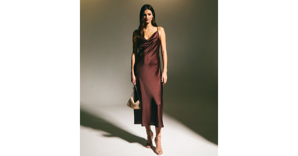 Brown Cowl Neck Satin Midi Dress
						
						Add to Saved Items
						Remove from Saved Items | New Look (UK)