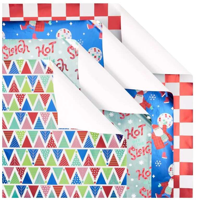 Multicolor Assorted Foil Christmas Wrapping Paper, 60 sq ft, 4 Rolls, by Holiday Time | Walmart (US)