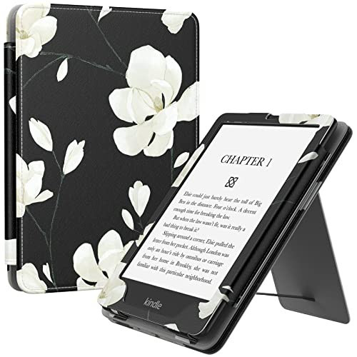 Moko Case for 6.8" Kindle Paperwhite (11th Generation-2021) and Kindle Paperwhite Signature Edition, Slim PU Shell Cover Case with Auto-Wake/Sleep for Kindle Paperwhite 2021, Black & White Magnolia | Amazon (US)