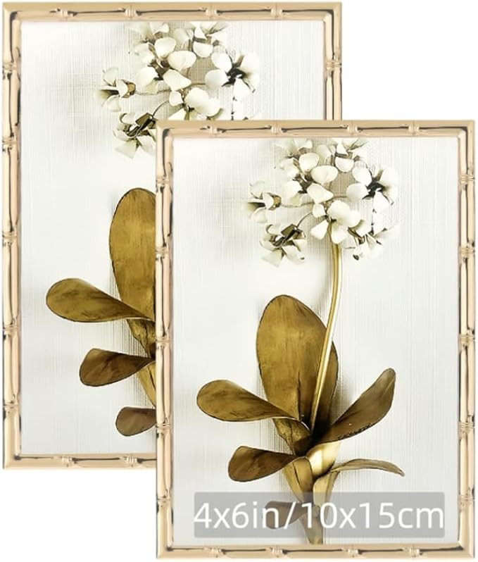 4"x6" Picture Frame Gold Metal Bamboo Design,for Photo 4 by 6 Vertical or 6 by 4 Horizontal,Wall ... | Amazon (US)