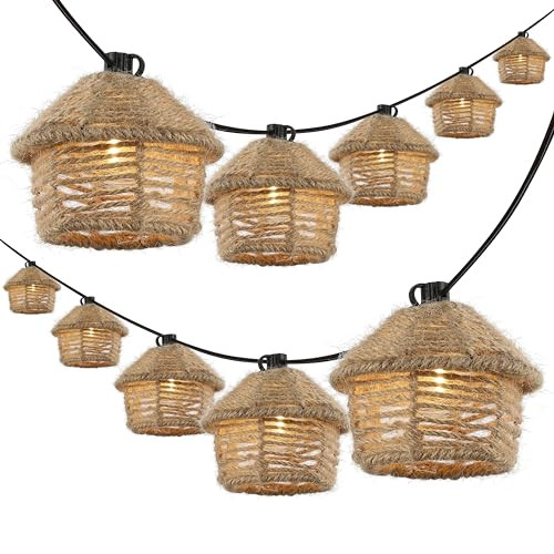 JONATHAN Y 10' 10-Light Maui Brown Tiki Hut Hemp Rope Indoor/Outdoor String Lights, Mid-Century Vintage Bohemian Lantern for Patio, UL Listed, LED Bulbs Included JYL8709A | Amazon (US)