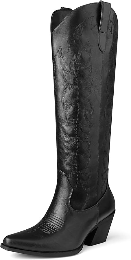 Tall Cowgirl Boots Women Knee High Wide Calf Western Cowboy Boots Lady Pointed Toe Embroidered Th... | Amazon (US)