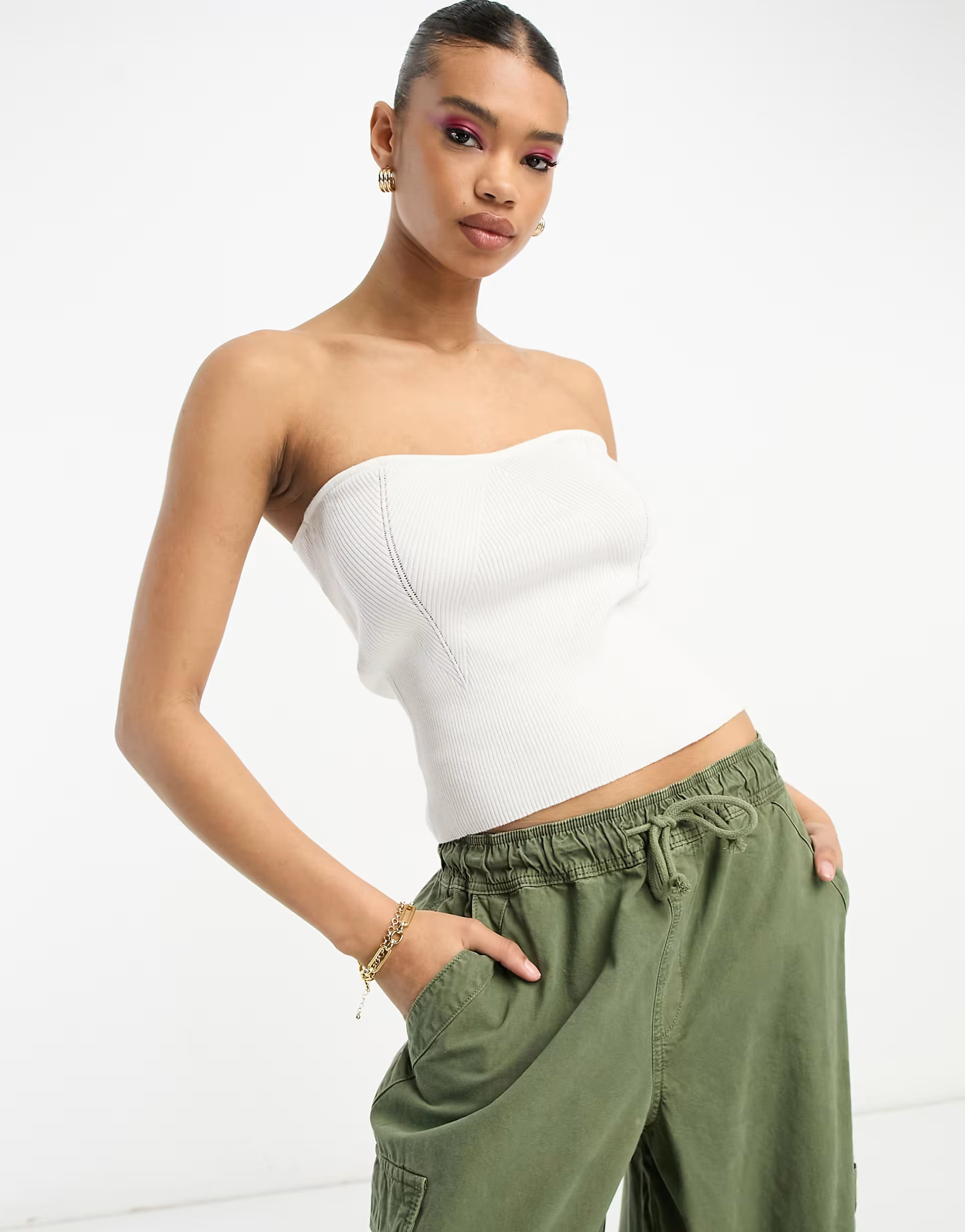 ASOS DESIGN knitted bandeau top in white | ASOS (Global)