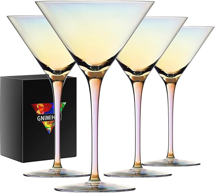 Iridescent Martini Glasses Set of 4-9 oz, Handmade Premium Crystal Cocktail Glasses, Martini, Cos... | Amazon (US)