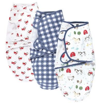 Hudson Baby Infant Boy Quilted Cotton Swaddle Wrap 3pk, Boy Farm Animals, 0-3 Months | Target