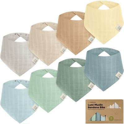 8pk Lumi Muslin Baby Bibs, Bandana Bibs for Baby Boy, Baby Girl, Muslin Drool Bib for Newborn, Toddler Girl, Boy (Mirage) | Target