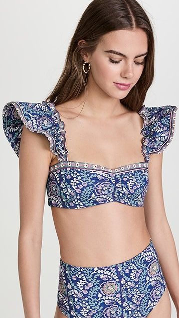 Rosita Border Print Ruffle Bikini Top | Shopbop