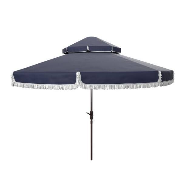SAFAVIEH Outdoor Living Milan Fringe 9Ft Double Top Crank Umbrella | Bed Bath & Beyond