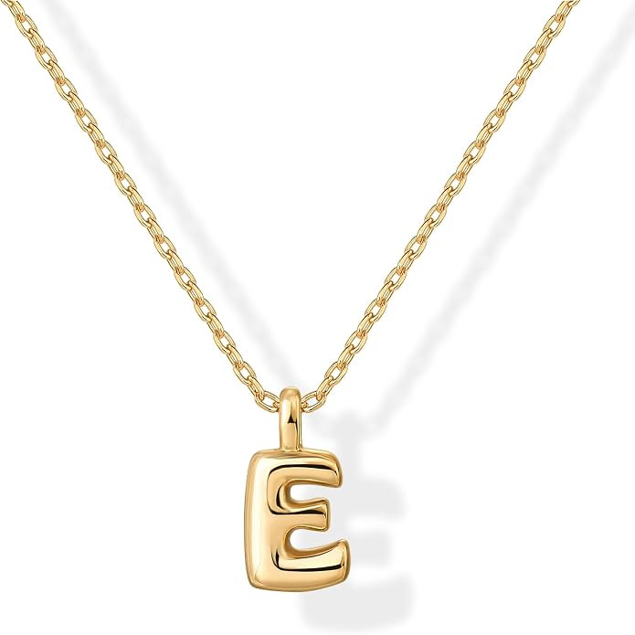 PAVOI 14K Gold Plated Dainty Chunky Bubble Initial Letter Pendant Necklace for Women | Alphabet L... | Amazon (US)