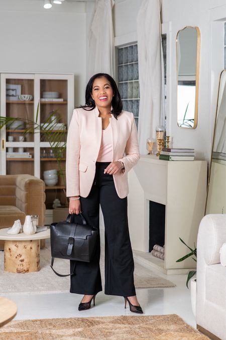 This blush pink blazer paired with black slacks and a mesh pump is the perfect workwear outfit! 🤍 

Work outfit inspo. Workwear. Work outfit ideas. Office outfit. Blazer. Mesh heels. 

#LTKfindsunder100 #LTKstyletip #LTKworkwear
