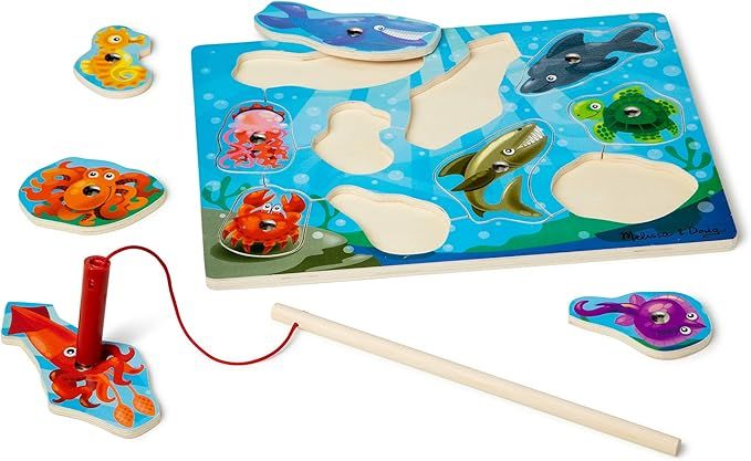 Melissa & Doug Magnetic Wooden Fishing Game and Puzzle With Wooden Ocean Animal Magnets | Amazon (US)