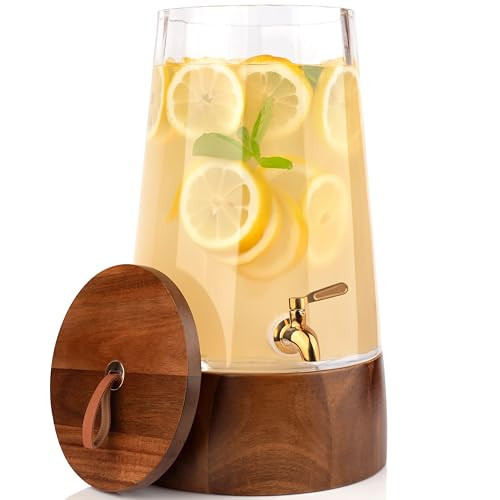 FOODLE Large Glass Drink Dispenser with Spigot - Glass Beverage Dispenser with Stand - Perfect for Parties & Weddings - Pitcher for Lemonade, Water, Sangria, Punch & Juice - Leakproof - 1.72 Gallon | Amazon (US)