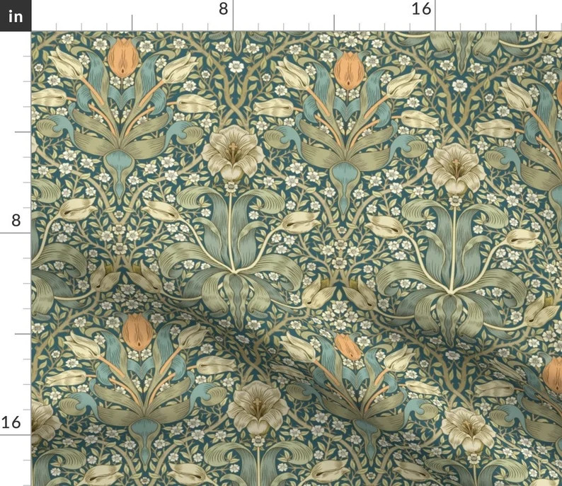 William Morris Accent Pillow Thicket on Teal by Sissi_kaiserlos Traditional Floral Meadow Rectang... | Etsy (US)
