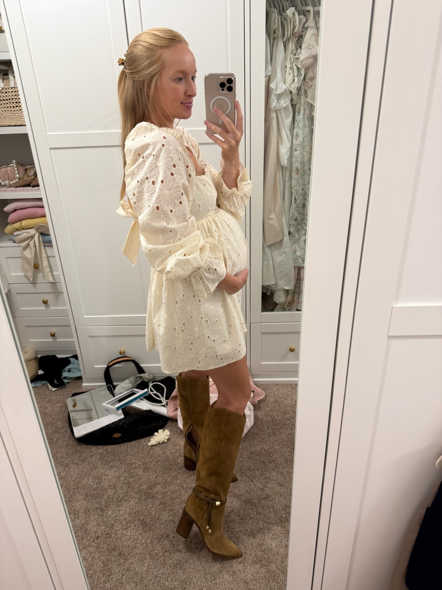 How sweet is this eyelet mini dress from Revolve?! I will be taking it and these boots I got in the Nordstrom anniversary sale with me to Jackson Hole. Fall outfits // transitional outfits // western outfits // country concert outfits // bump friendly dresses // fall family photo outfits 

#LTKSeasonal #LTKStyleTip #LTKBump