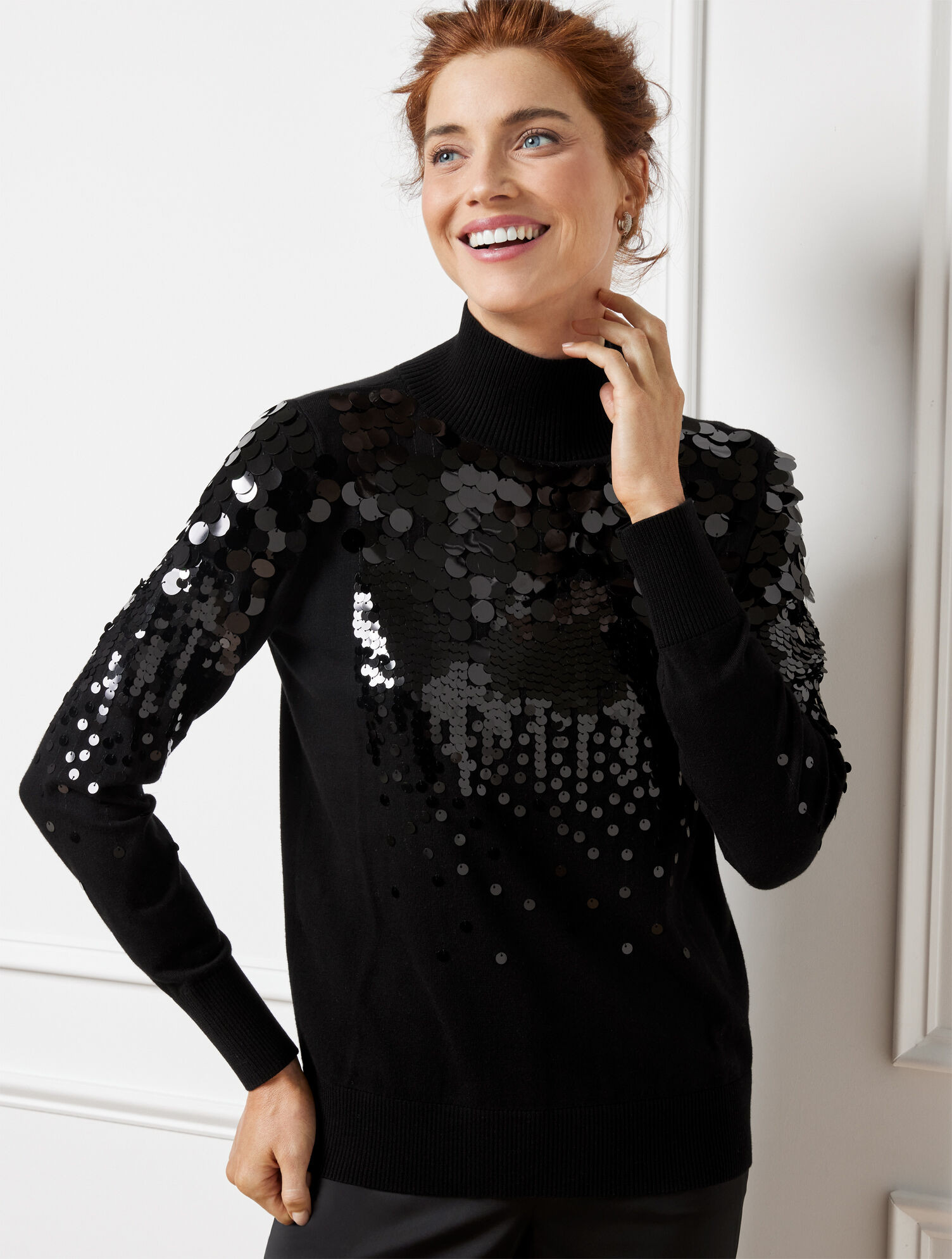 Paillette Embellished Turtleneck | Talbots