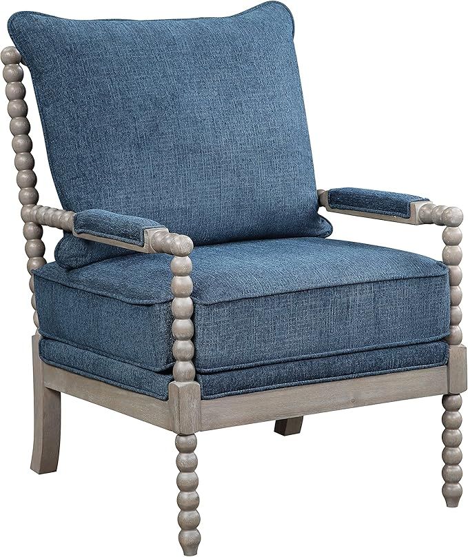 Ave Six Abbott Spindle Accent Chair with Padded Spring Seat and Brushed Grey Base, Azure Blue Fab... | Amazon (US)