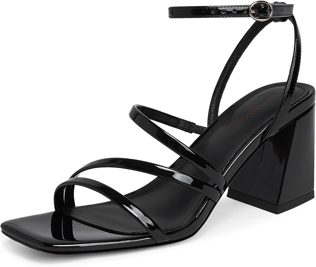 Modatope Women Heeled Sandals Strappy Heels Square Open Toe Chunky Block Heels Ankle Strap Sandal... | Amazon (US)