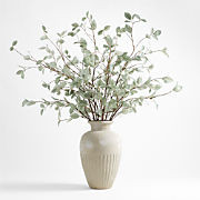 Brooklyn Cannelee Vase and Sage Green Leaf Branch Arrangement | Crate & Barrel | Crate & Barrel