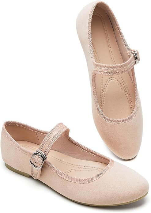 BABUDOG Womens Mary Jane Flats with Strap,Faux Suede Black Flats Shoes,Flats Shoes Women Dressy C... | Amazon (US)