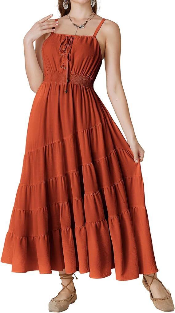 Scarlet Darkness Womens Sundress Tiered Renaissance Flowy Summer Maxi Dress with Pockets | Amazon (US)