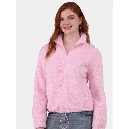 No Boundaries Half Zip Plush Pullover with Pockets, Women's and Women's Plus | Walmart (US)