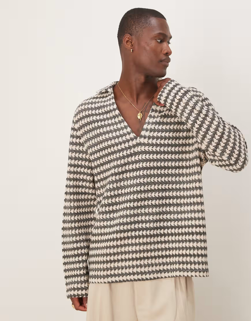 ASOS DESIGN boxy oversized overhead crochet shirt in black and ecru-Neutral | ASOS (Global)