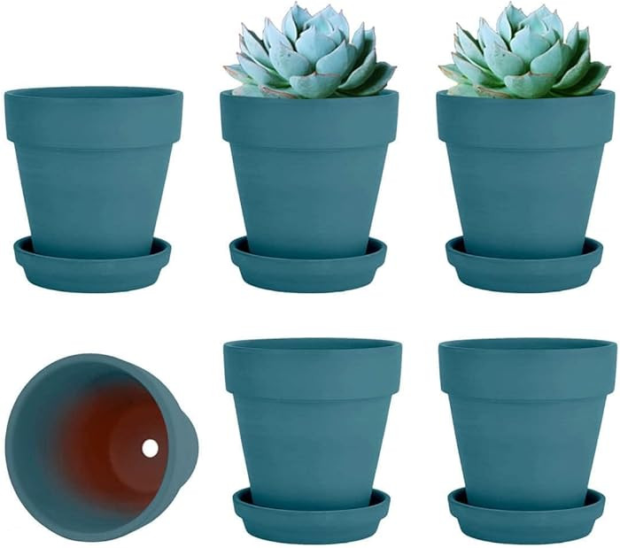 vensovo 4 Inch Small Steel Blue Terracotta Plant Pots with Saucer - 6 Pack Clay Flowerpots with D... | Amazon (US)