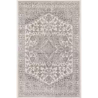 Athena Gray 8 ft. x 10 ft. Rubber Back Washable Oriental Border Indoor Outdoor Patio Area Rug | The Home Depot