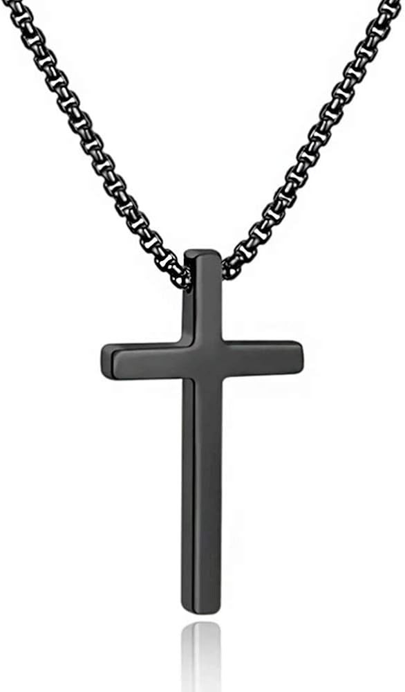 M MOOHAM Cross Necklace for Men, Silver Black Gold Stainless Steel Plain Cross Pendant Necklace f... | Amazon (US)