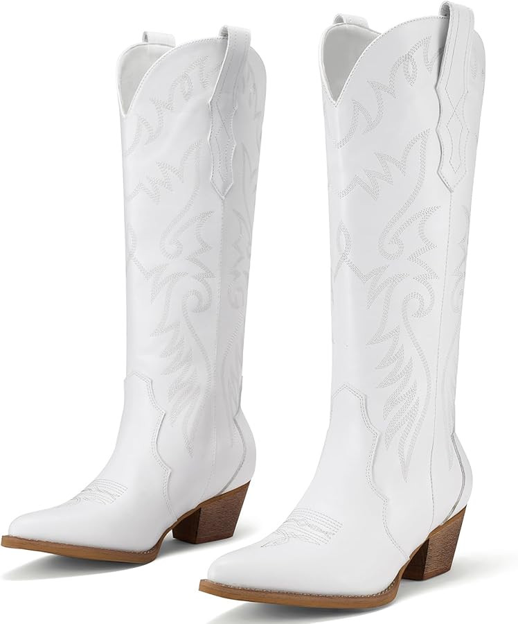 Rollda Cowboy Boots for Women Cowgirl Boots Embroidered Knee-High Western Boots Pointy Toe with C... | Amazon (US)