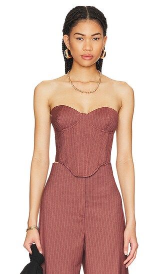 Pin Stripe Bustier Top in Chestnut Stripe | Revolve Clothing (Global)