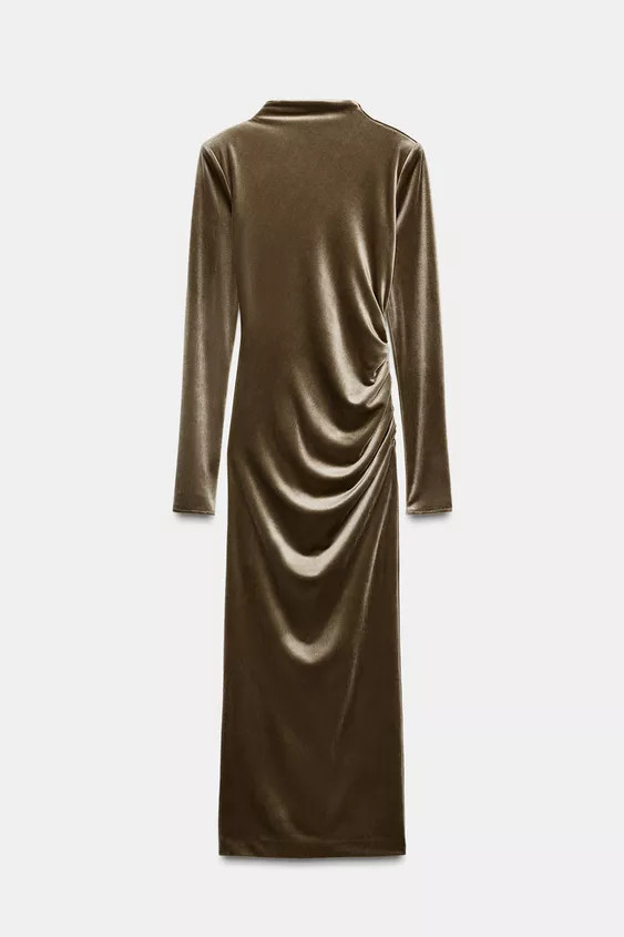 DRAPED VELVET DRESS WITH SHOULDER PADS | Zara US