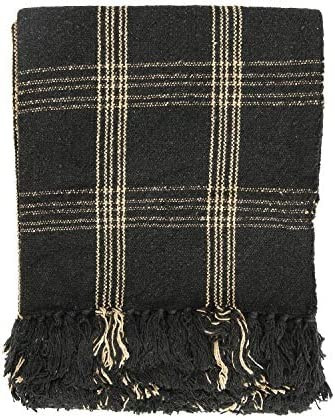 Creative Co-op DF3609 Plaid Black & Tan Fringed Woven Cotton Blend Throw, Black | Amazon (US)