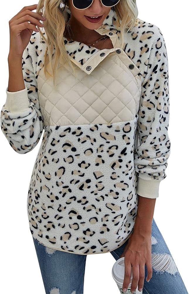 Glamaker Women's Fuzzy Fleece Tie Dye Pullover Sweatshirt Oversized Sherpa Long Sleeve Tops with ... | Amazon (US)