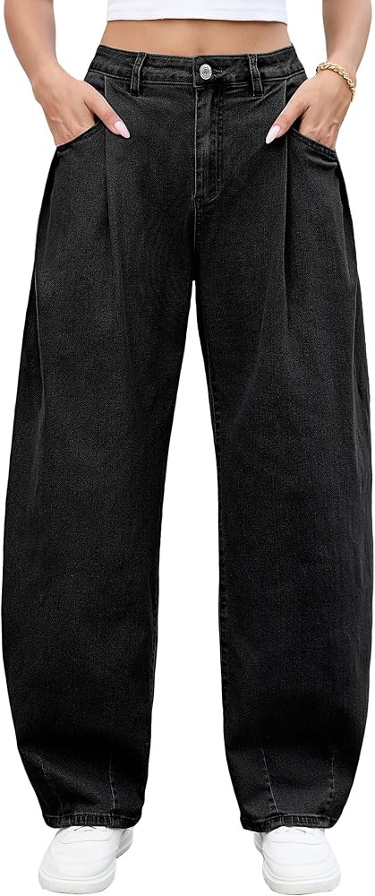 Eddoyee Womens Barrel Jeans High Waisted Wide Leg Pleated Baggy Jeans | Amazon (US)