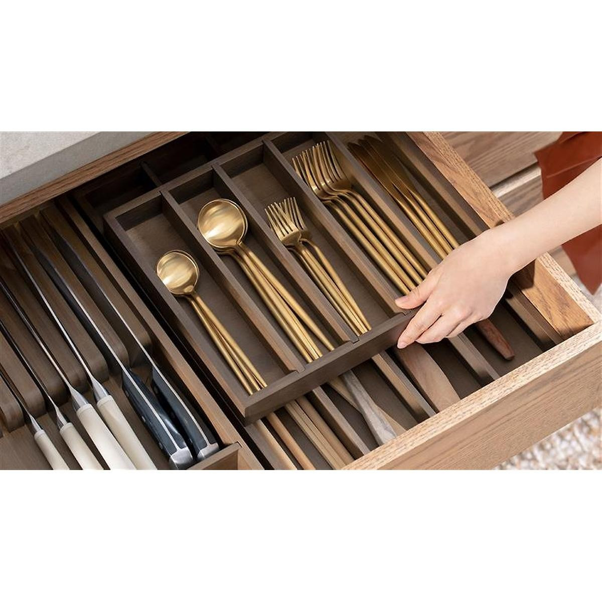 Marie Kondo Narrow 2-Tier Bamboo Flatware Tray | The Container Store