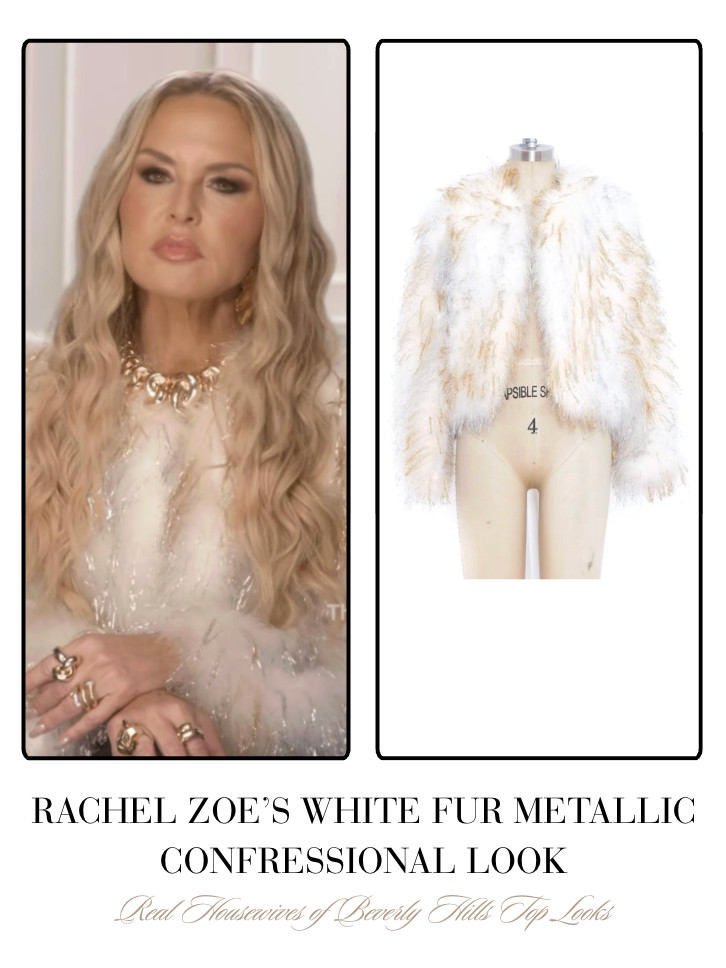 Rachel Zoe's White Fur Metallic Confessional Look 

 