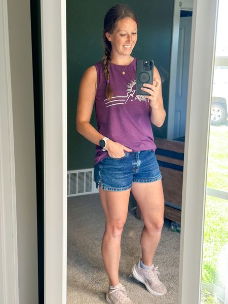 love this tank for summer projects - keeps cool and protects your chest from sun exposure. Also, don’t have to worry about bending over to wrangle kiddos 😉 shorts are old thrift find but linked similar! Wearing small in the top, small in shorts 

#LTKFind #LTKunder50 #LTKstyletip