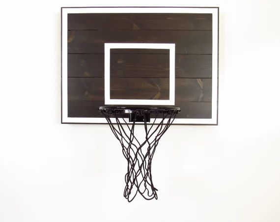 Black and White Basketball Hoop for Wall Handmade Indoor Mounted Wood Goal | Etsy (US)