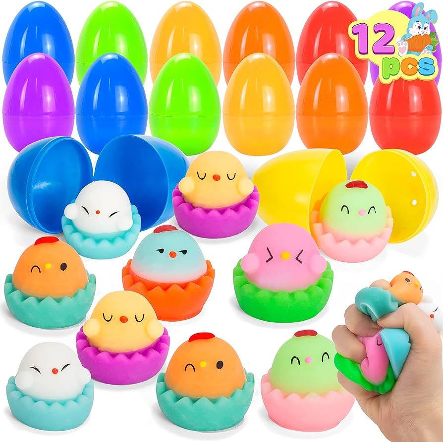 JOYIN 12 Pcs Prefilled Easter Eggs with Toys, Chick Stress Relief Eggs Squishy Toy Cute Chicken M... | Amazon (US)