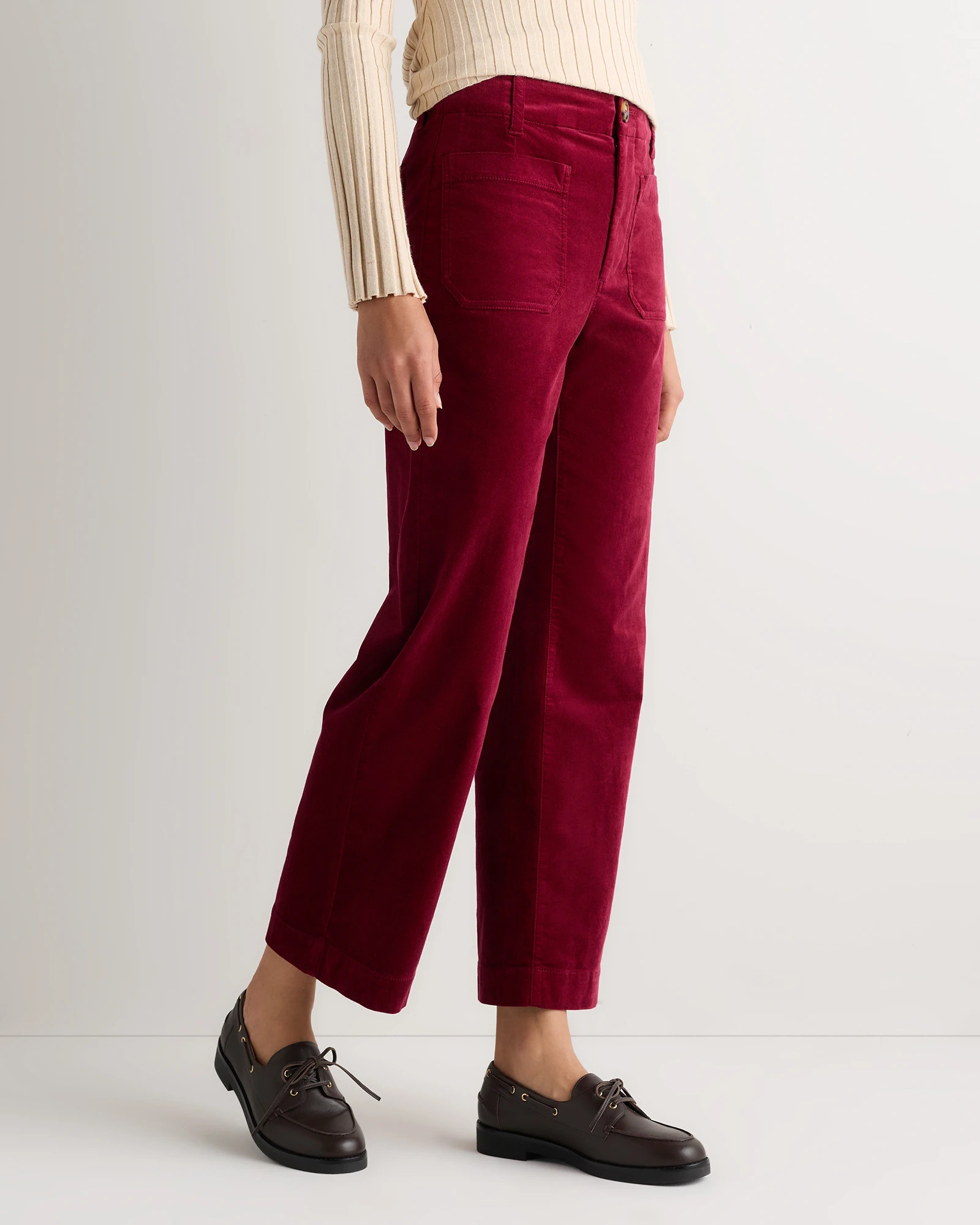 Quince | Women's Stretch Velvet Patch Pocket Wide Leg Pants in True Black, Size 10, Viscose | Quince