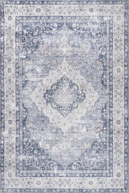 Blue Gianna Blossom Washable Area Rug | Rugs USA