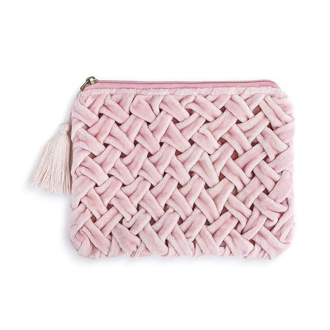 Velvet Woven Blush Pink 8 x 6 Cotton Blend Fabric Cosmetic Zip Pouch Bag | Amazon (US)