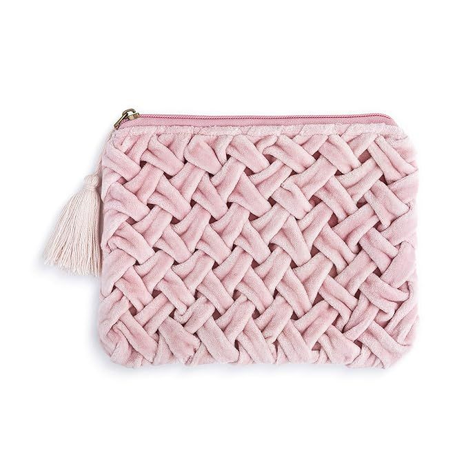 Velvet Woven Blush Pink 8 x 6 Cotton Blend Fabric Cosmetic Zip Pouch Bag | Amazon (US)