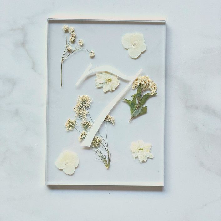 Silver-Lined Pressed Flower Table Number, White | Minted