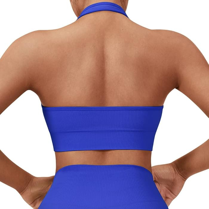 SUUKSESS Women Seamless Halter Sports Bra Open Back Padded Workout Crop Tank Tops | Amazon (US)
