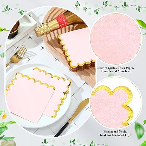 50 Pcs Scalloped Cocktail Napkins with Gold Foil Edge Thick Paper Disposable Napkins Pastel Party... | Amazon (US)