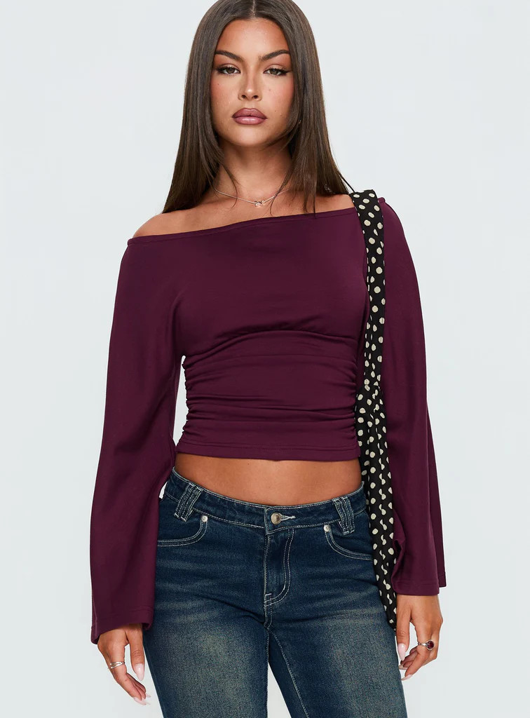 Anastasie Off Shoulder Long Sleeve Top Deep Red | Princess Polly US