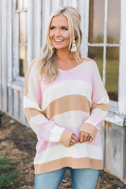 Timeless Twist Cream Striped Sweater | The Pink Lily Boutique